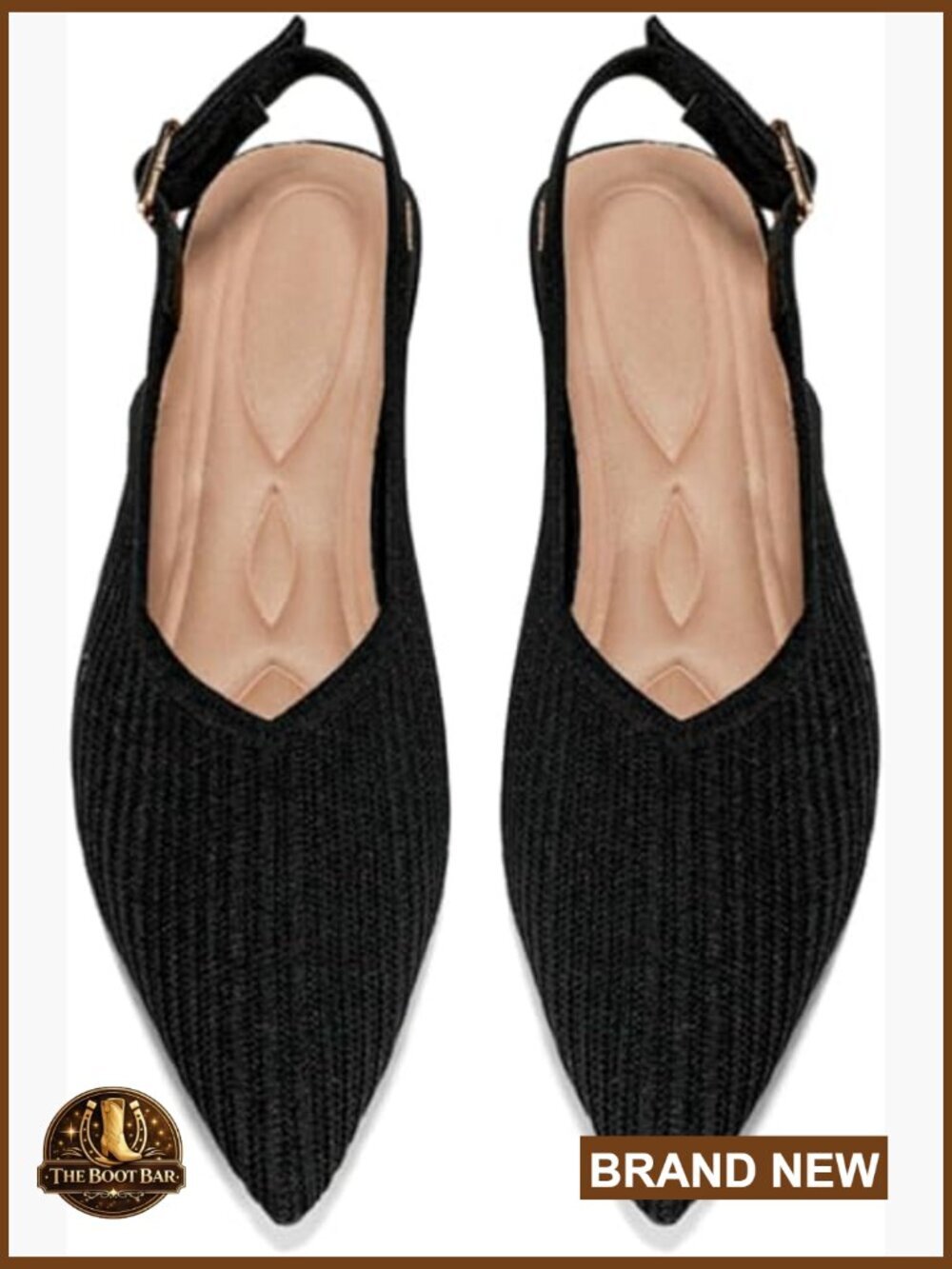 Womens Pointed Toe Knit Flats with Ankle Strap Comfortable Slip On
